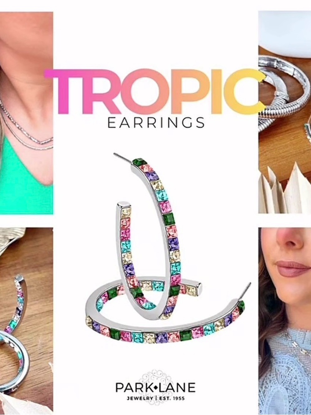 Park Lane Multicolor Crystal Hoop Earrings — Pink, Green, Blue, Purple & Yellow